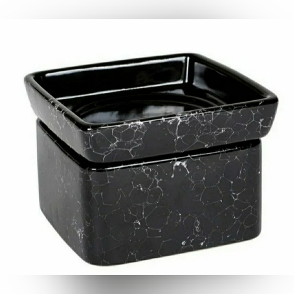 Black Ceramic Stoneware Electric 2-in-1 Candle/Wax Melt Warmer (Black Marble)
